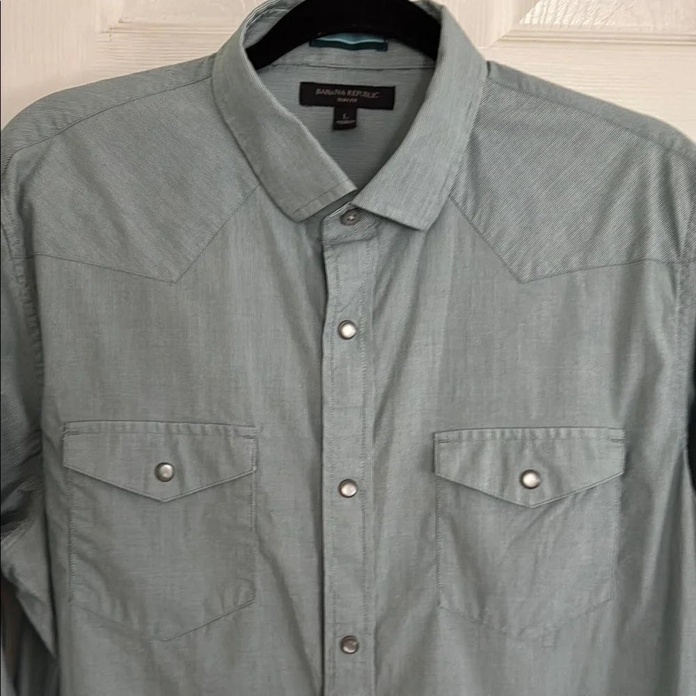 Banana Republic Green Western Slim Fit Casual Button Down Shirt #209